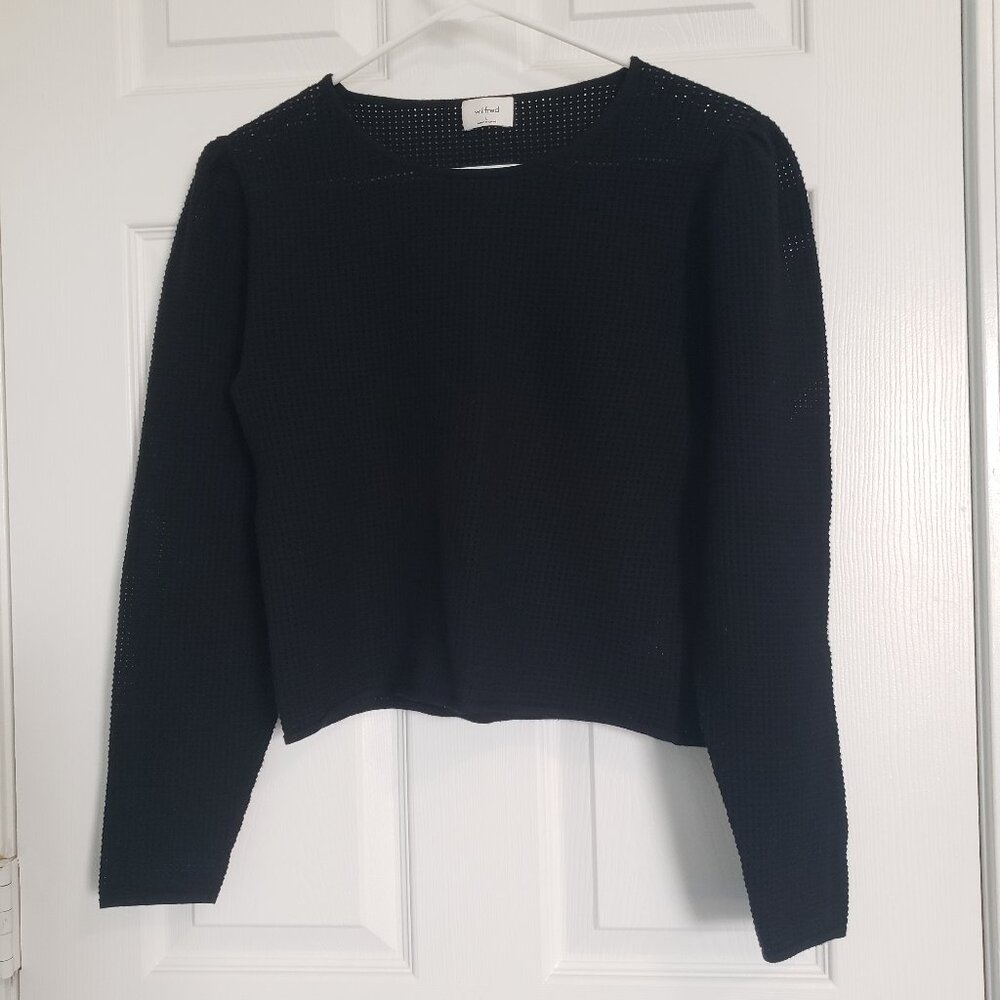 Wilfred Aritzia Cropped Mesh Long Sleeve Top Size M/L Black Bodycon Goth Grunge